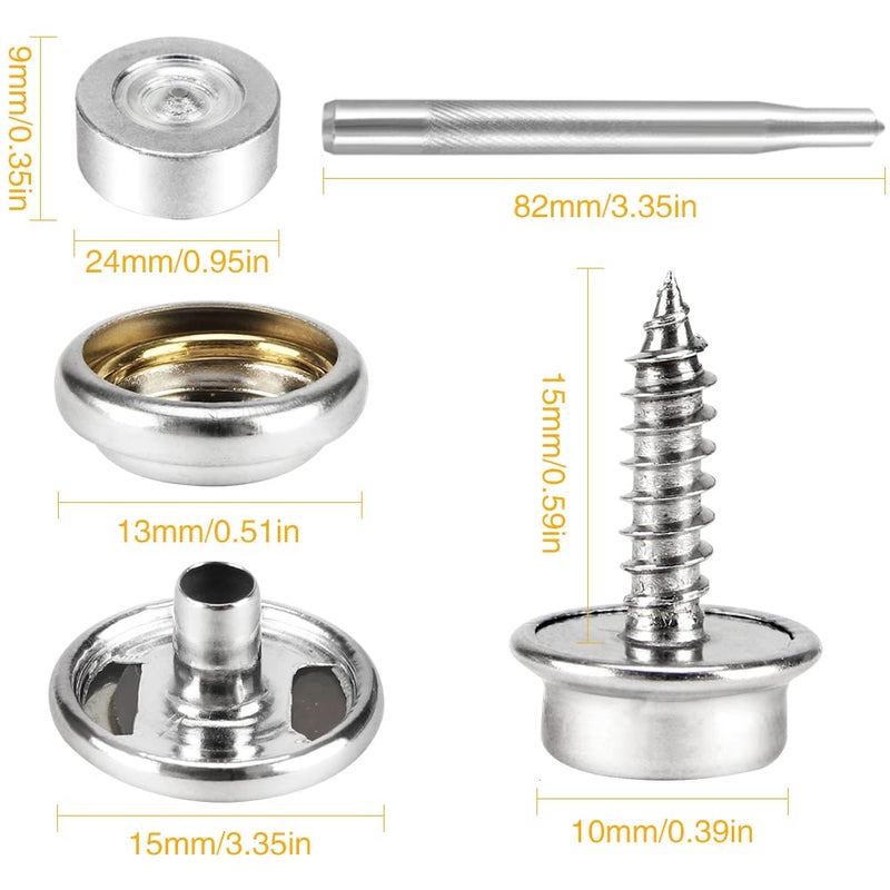 CENOZ 150 PCS Canvas Snap Kit Tool  Metal Screws Snaps Marine Grade 3/8"" Socket Stainless Steel Boat Canvas Snaps with 2 PCS Setting Tool for Boat Cover Furniture (150 PCS) - Image 3